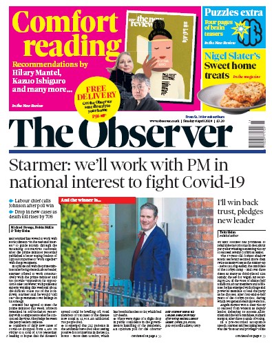 The Observer (UK) Newspaper Front Page for 5 April 2020