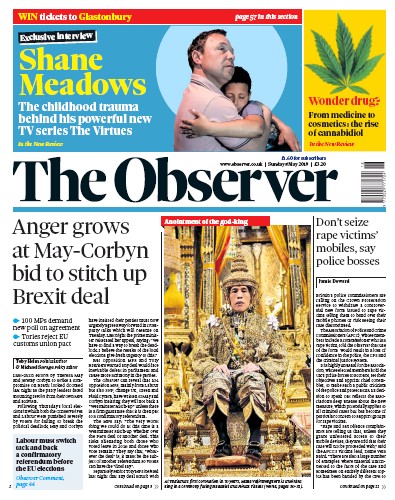 The Observer Newspaper Front Page for 5 May 2019