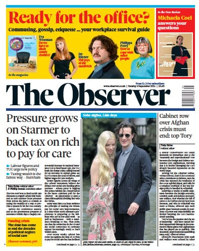 The Observer (UK) Newspaper Front Page for 5 September 2021