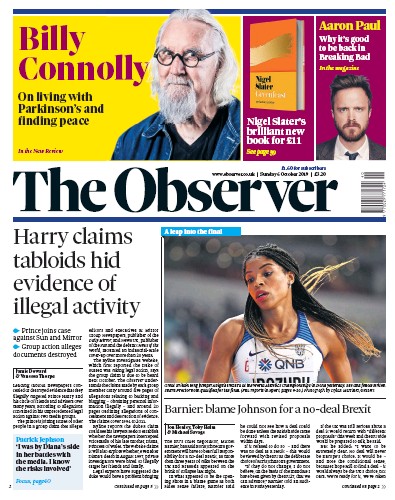 The Observer (UK) Newspaper Front Page for 6 October 2019