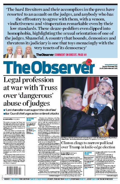 The Observer Newspaper Front Page for 6 November 2016