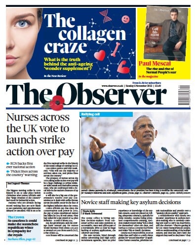 The Observer (UK) Newspaper Front Page for 6 November 2022