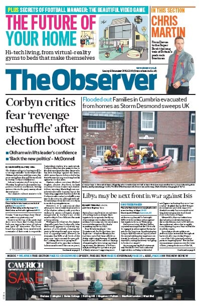 The Observer Newspaper Front Page for 6 December 2015