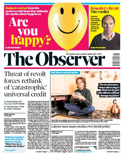 The Observer Newspaper Front Page for 6 January 2019