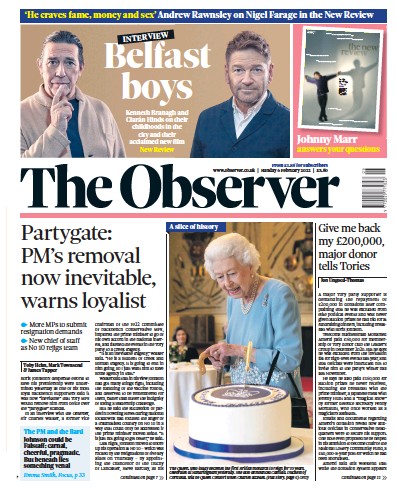 The Observer Newspaper Front Page for 6 February 2022