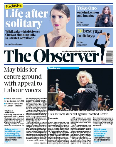 The Observer (UK) Newspaper Front Page for 7 October 2018