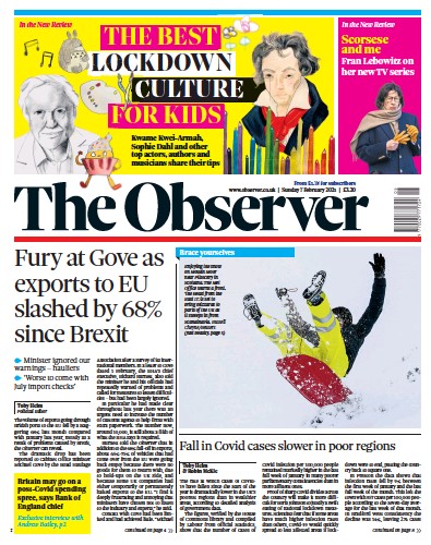 The Observer Newspaper Front Page for 7 February 2021