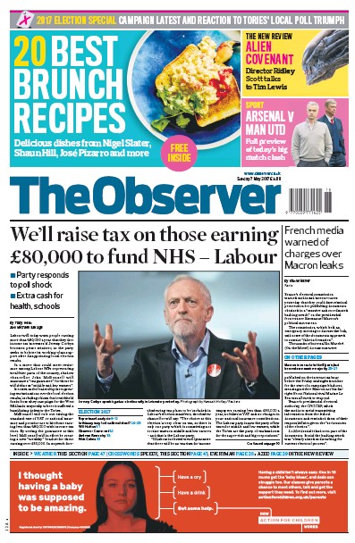 The Observer (UK) Newspaper Front Page for 7 May 2017