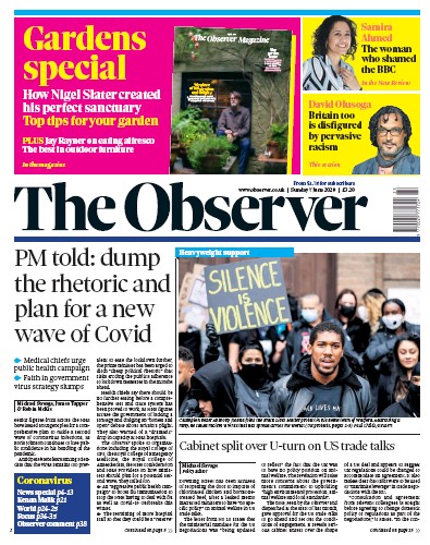 The Observer (UK) Newspaper Front Page for 7 June 2020