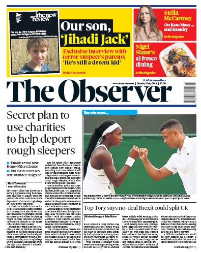 The Observer Newspaper Front Page for 7 July 2019