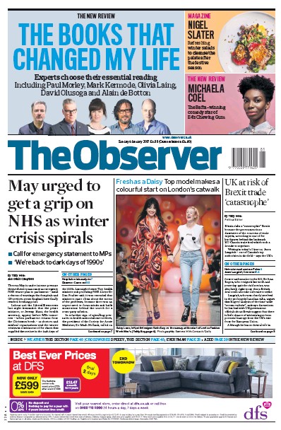 The Observer Newspaper Front Page for 8 January 2017