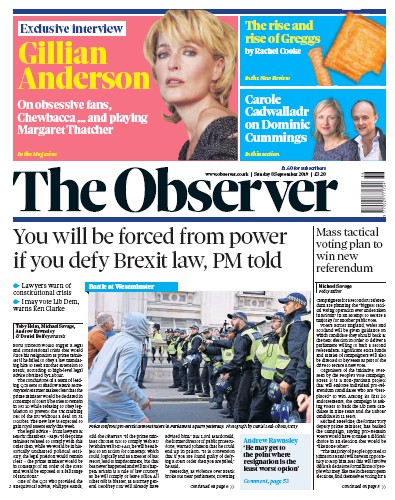 The Observer Newspaper Front Page for 8 September 2019
