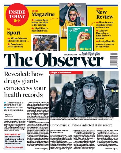 The Observer Newspaper Front Page for 9 February 2020