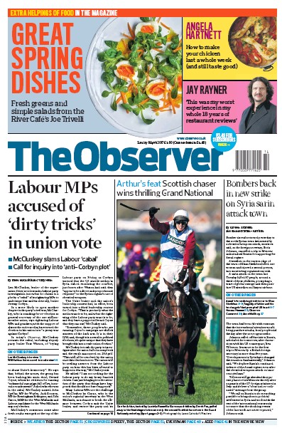The Observer Newspaper Front Page for 9 April 2017