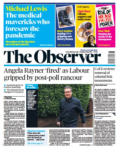 The Observer Newspaper Front Page for 9 May 2021