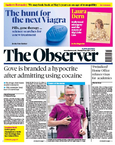 The Observer Newspaper Front Page for 9 June 2019