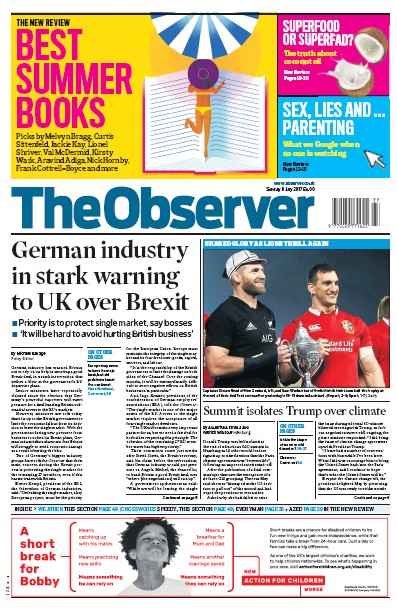 The Observer Newspaper Front Page for 9 July 2017