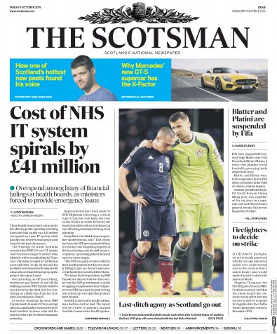 The Scotsman Newspaper Front Page for 10 October 2015