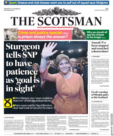 The Scotsman Newspaper Front Page for 10 October 2018
