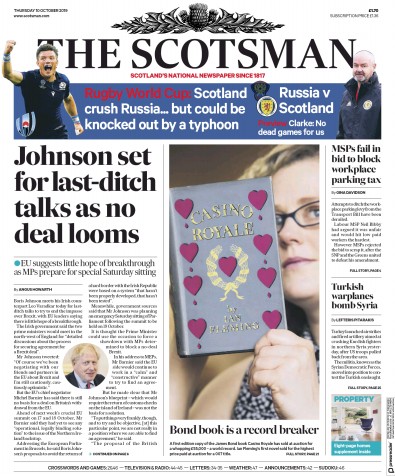 The Scotsman Newspaper Front Page for 10 October 2019