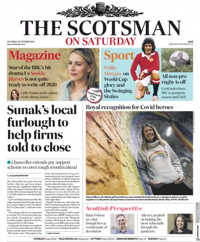 The Scotsman (UK) Newspaper Front Page for 10 October 2020