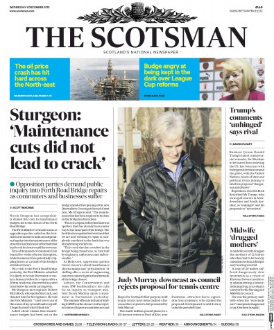 The Scotsman (UK) Newspaper Front Page for 10 December 2015