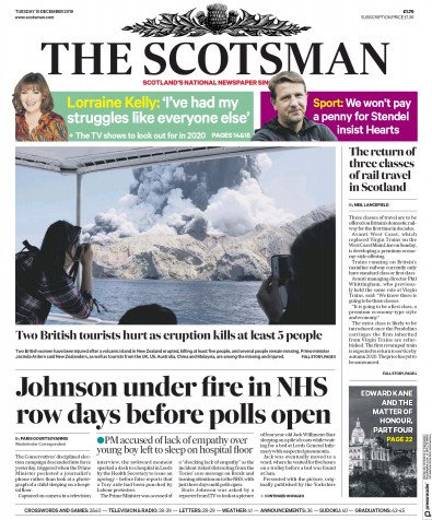 The Scotsman Newspaper Front Page for 10 December 2019