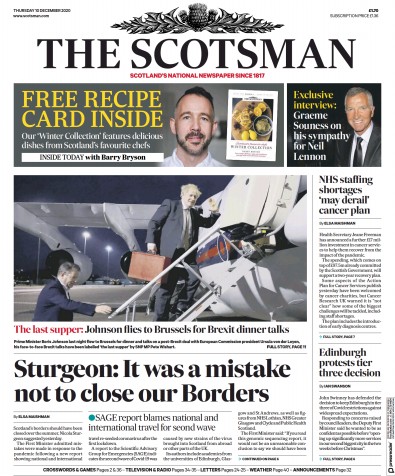 The Scotsman Newspaper Front Page for 10 December 2020