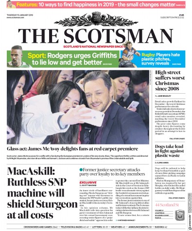 The Scotsman (UK) Newspaper Front Page for 10 January 2019