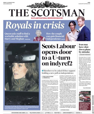 The Scotsman Newspaper Front Page for 10 January 2020