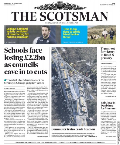 The Scotsman (UK) Newspaper Front Page for 10 February 2016
