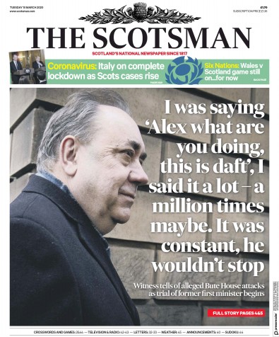The Scotsman Newspaper Front Page for 10 March 2020