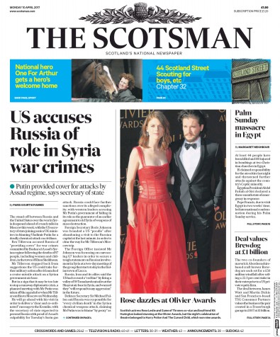 The Scotsman (UK) Newspaper Front Page for 10 April 2017