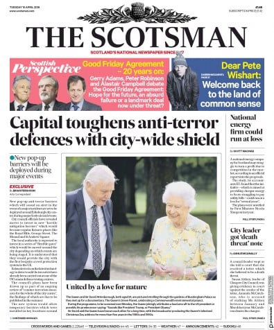 The Scotsman (UK) Newspaper Front Page for 10 April 2018