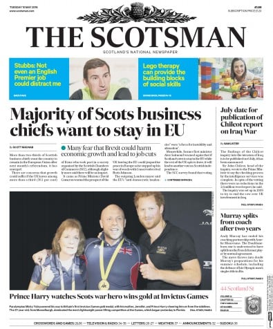 The Scotsman Newspaper Front Page for 10 May 2016