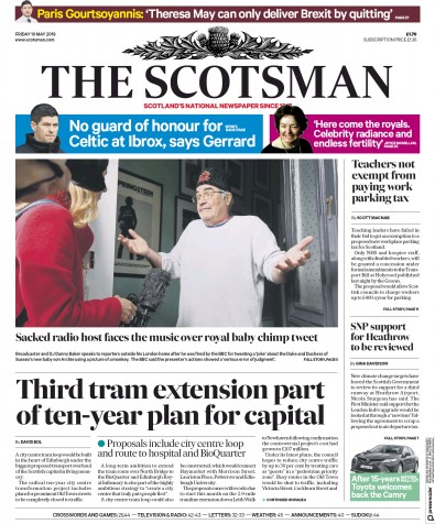 The Scotsman Newspaper Front Page for 10 May 2019
