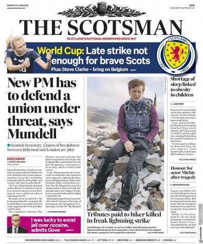 The Scotsman Newspaper Front Page for 10 June 2019