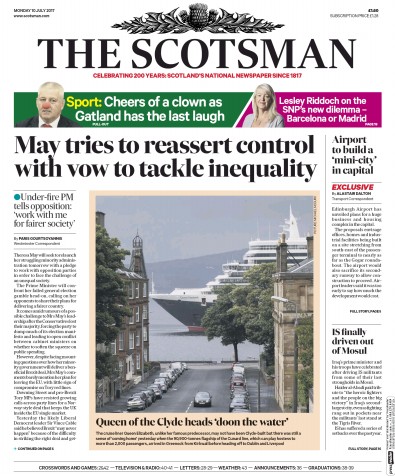 The Scotsman Newspaper Front Page for 10 July 2017
