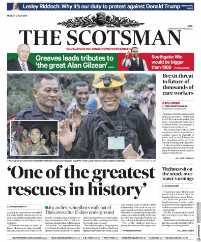 The Scotsman Newspaper Front Page for 10 July 2018