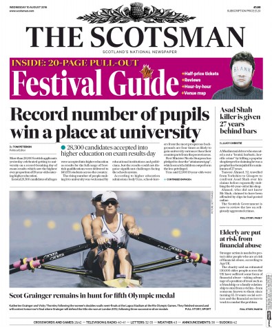 The Scotsman Newspaper Front Page for 10 August 2016