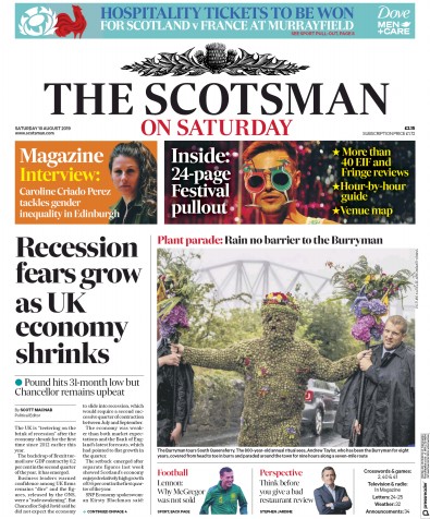 The Scotsman (UK) Newspaper Front Page for 10 August 2019