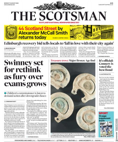 The Scotsman Newspaper Front Page for 10 August 2020