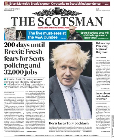 The Scotsman Newspaper Front Page for 10 September 2018