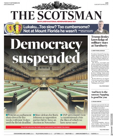 The Scotsman Newspaper Front Page for 10 September 2019