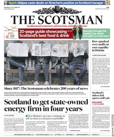 The Scotsman Newspaper Front Page for 11 October 2017