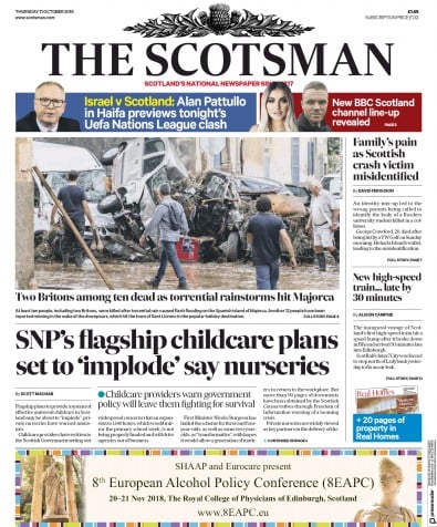 The Scotsman Newspaper Front Page for 11 October 2018