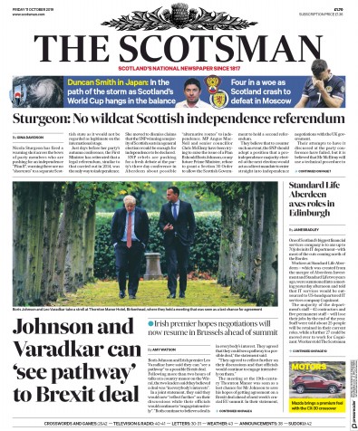 The Scotsman Newspaper Front Page for 11 October 2019