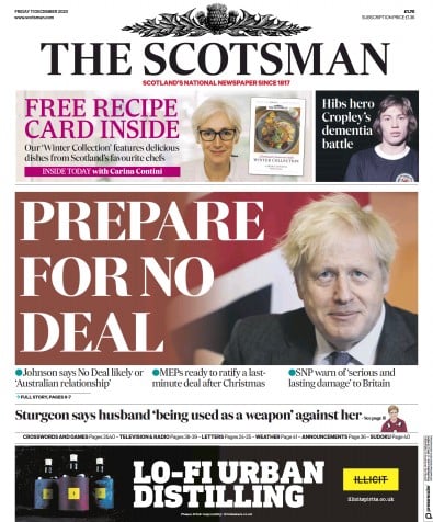 The Scotsman (UK) Newspaper Front Page for 11 December 2020