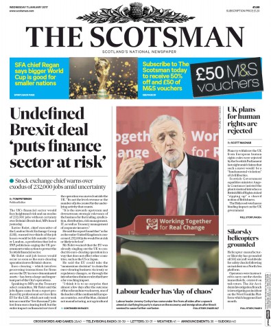 The Scotsman (UK) Newspaper Front Page for 11 January 2017