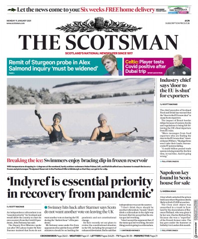 The Scotsman (UK) Newspaper Front Page for 11 January 2021